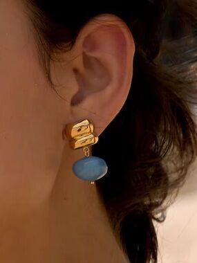 18K Gold Plated Irregular Blue Resin Earrings